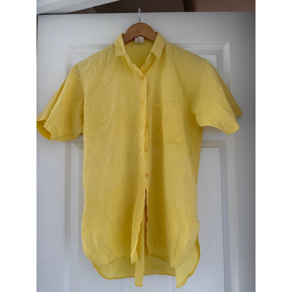 Vintage Wrangler Cotton Yellow Button Down Short Sleeve Shirt 90s Butter Mom